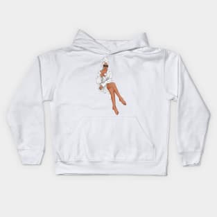 American Woman with Coffee in white Robe Kids Hoodie